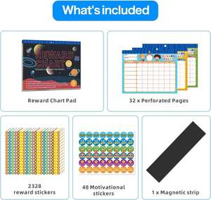 32 Tablas de Tareas, Sistema de Recompensas por Comportamiento, Bloc de Tablas de Tareas con Pegatinas para Niños con 2328 Pegatinas, Libro de Recompensas Magnético - Product Image 2
