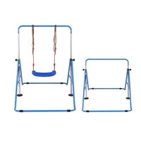 Barra de dominadas para niños con base de trampolín, estructura de acero, altura ajustable, entrenamiento de gimnasia, ejercicio en casa para niños