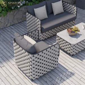 Muebles de ratán para exteriores, aleación de aluminio, protector solar impermeable, Villa creativa, patio, <span class=keywords><strong>terraza</strong></span>, venta de sofá de cuerda tejida para exteriores - Product Image 1