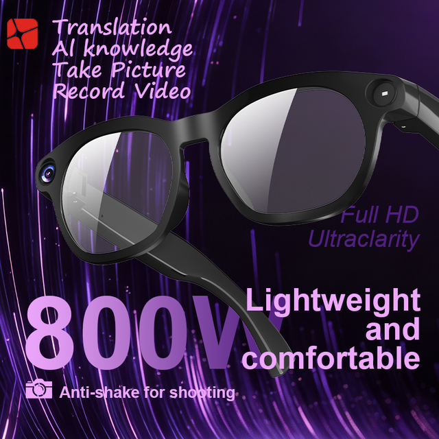 AI Smart Glasses with ChatGPT Real-time Translation 8MP Camera Video Recording Glasses for 1st Person POV Vlog Trip