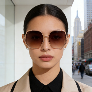 时尚金色时尚超大号多边形太阳镜，带棕色渐变镜片，适合女士夏季户外佩戴 - Product Image 2