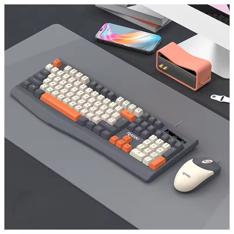 Conjunto de teclado y ratón con cable, blanco y gris