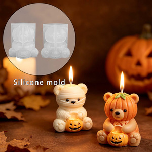 Moule en silicone DIY pour bougies, motif citrouille et ours, pour la fabrication de bougies d'aromathérapie, moule décoratif d'Halloween - Product Image 1