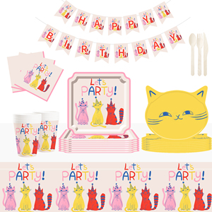 DAMAI Cat Party Set Party Tableware Children's Birthday Pets Including <b>Paper</b> Plates Napkins <b>Tablecloths</b> Cups for 8 Guests - Product Image 1