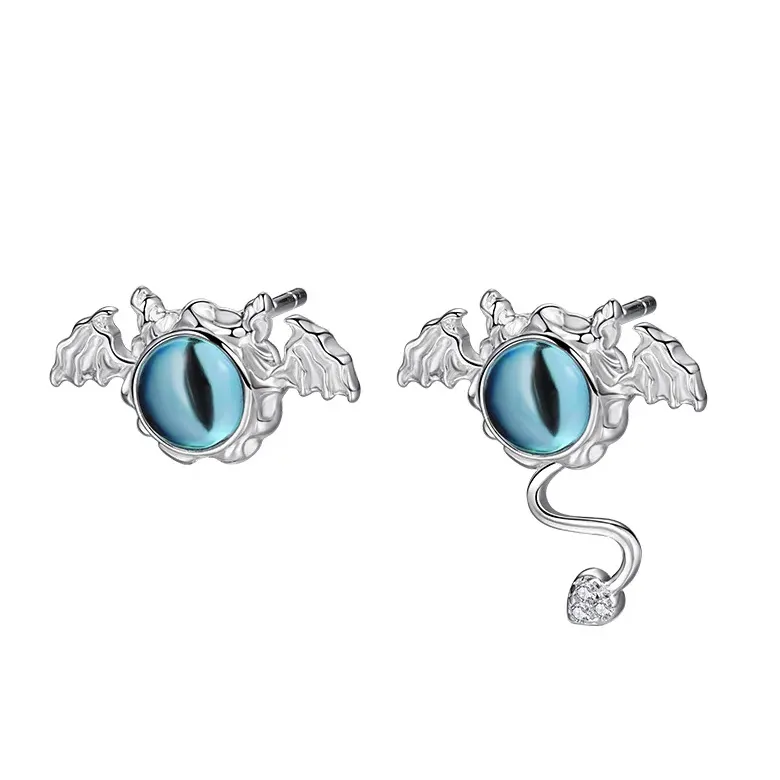Leuke Hot Selling 925 Sterling Zilver Asymmetrische Oorbellen Sieraden Meisjes Blauwe Duivel Eye Oorknopjes Voor Dames