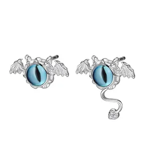 Cute Hot Selling 925 Sterling Silver Asymmetrical Earrings Jewelry Girls Blue Devil Eye Stud Earrings For Women