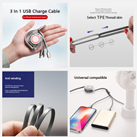 3-in-1 einziehbares USB-Ladekabel 3-in-1-Multi-Ladegerät aus reinem Kupfer für Computer Praktisch und vielseitig