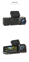 Caméra embarquée 4K triple objectif (avant, arrière, intérieur) avec WiFi 5 GHz, GPS, surveillance de stationnement 24h/24, vision nocturne et capteur G – Enregistreur de véhicule