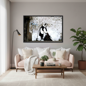 Banksy Graffiti Woman Printed Canvas Art: Modern Wall Decor,<b>BLACK</b> <b>FRAMED</b> CANVAS - Product Image 3