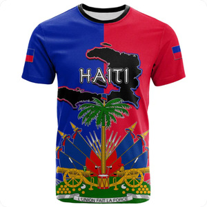 热卖定制印花涤纶海地国旗t恤男女海地国旗短袖t恤 - Product Image 3