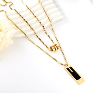Ason Nouvelle Mode Bijoux En Acier Inoxydable Collier Trois Rond Creux Pendentifs Rectangulaire Noir Goutte D'huile Double Chaîne Collier - Product Image 3
