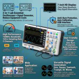 FNIRSI 1014D ออสซิลโลสโคปดิจิตอล 100MHz และเครื่องกำเนิดสัญญาณ 2-in-1 ชุดออสซิลโลสโคปแบบสองช่องสัญญาณสำหรับการทดสอบอุปกรณ์อิเล็กทรอนิกส์ - Product Image 2