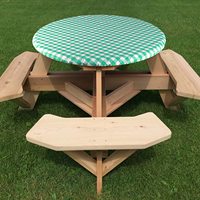 Nappe de pique-nique ronde moderne tissée, imperméable, élastique, housses de table ajustées, vinyle à dos en flanelle essuyable pour le camping et l'usage domestique