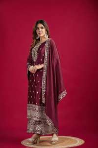 Salwar Kameez pour femmes en soie Chinnon de haute qualité, broderie lourde, manches longues, traditionnel, séchage rapide, séquence exclusive - Product Image 6