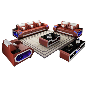 Wholesale Factory Direct Luxury 1+2+3 Sectional Leather Sofa Set Genuine Leather Top <strong>LED</strong> <strong>Light</strong> Home <strong>Furniture</strong> Sponge Filling - Product Image 1