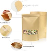 100 sacs en papier kraft brun avec fenêtre, 7x10,25 pouces, sachets refermables pour café