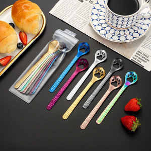 Cuchara con forma de pata de gato de acero inoxidable 304, cuchara para mezclar postres, café, helado, con estuche para uso de adultos - Product Image 2