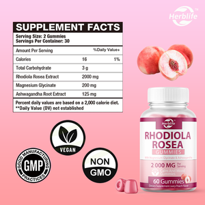 OEM Hot-selling Sugar- Free Rhodiola Rosea Gummies - <b>Antioxidant</b>, Mood, Immunity &Energy Support, Supports Cognitive Performance - Product Image 2