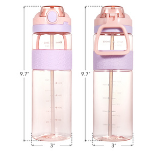 800ml Leak-proof Tritan Eco-Friendly Travel Gym Sports <b>Water</b> <b>Bottle</b> <b>Straw</b> One Click Open Lid Anti-Slip Silicone Sleeve Time - Product Image 6
