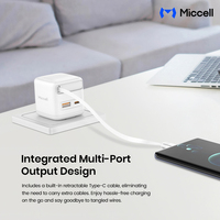 Chargeur rapide USB-C Miccell en gros avec câble rétractable USB-C et prise UK pour les voyageurs internationaux
