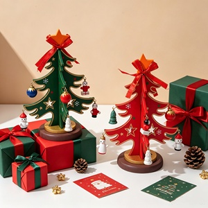 Hot Sale Wooden <b>Tabletop</b> <b>Christmas</b> <b>Tree</b> Freestanding <b>Tree</b> Frame Tiny Hanging Pendants Bright Star Top Bow Home Desktop Ornament - Product Image 2