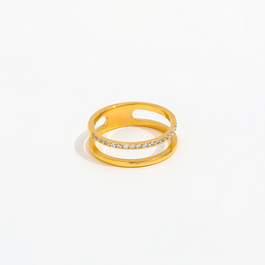 High End 18K Pvd Vergulde Dubbellaags Sierlijk Zirkonia Paar Ringen Rvs Vrouwen Ringen Bezoedelde Gratis Sieraden - Product Image 3