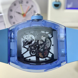 Montre-bracelet de luxe de haute qualité pour homme, bracelet en caoutchouc 3501, mouvement squeletté transparent 20 mm, charmante montre bleue tendance - Product Image 3