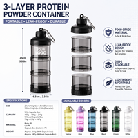 Contenedor Portátil de 3 Capas para Proteína en Polvo con Embudo, Llavero y Mosquetón, Libre de BPA, Caja para Suplementos, Logotipo Personalizado, Venta al por Mayor para Gimnasios