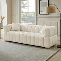Ensemble de 2 fauteuils Cloud modernes en tissu bouclé, avec accoudoirs hauts et pieds en métal - Crème, pour appartement, chambre et salon