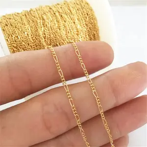 Chaîne Figaro 3 + 1 en or véritable 14 carats, multi-tailles, chaîne de collier minimaliste pour hommes et femmes, fabrication de bijoux