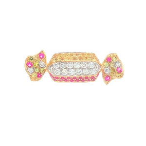 Broche en Forma de Caramelo de Oro Amarillo de 18K con Diamantes, Zafiro Rosa y Zafiro Amarillo, Joyería de Lujo para Mujer - Product Image 1