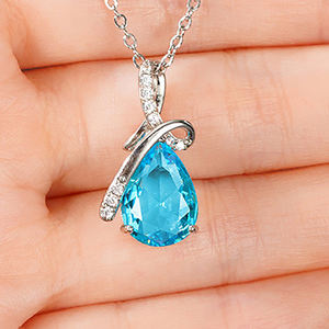 טיפת מים במפעל קיושי בצורת קריסטל כחול בהיר מעוקב זירקונייה שרשרת מצופה כסף לנשים cz תליון cz שרשראות - Product Image 2