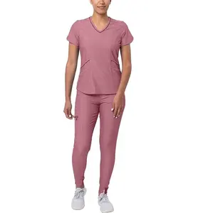 Best Quality Cotton polyester custom spa uniforms women beauty salon tunice tops with pockets and zipper