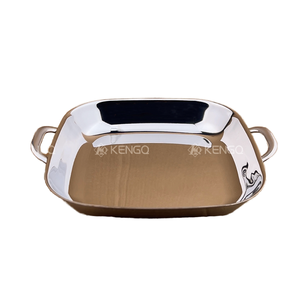 Assiettes de service carrées jetables écologiques en acier inoxydable 304, design à double anse, durables et compatibles lave-vaisselle pour camping et cuisine - Product Image 1