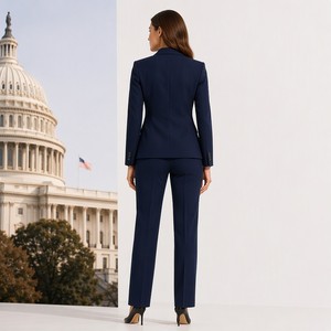 Ensemble <span class=keywords><strong>tailleur</strong></span> classique pour femme, coupe droite, <span class=keywords><strong>pantalon</strong></span> et blazer ajustés, couleur unie, style Washington DC Capitol, personnalisable, vente en gros - Product Image 3