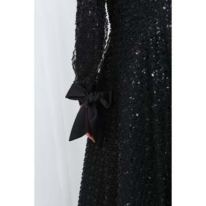 Vestido de Noche Largo para Mujer Puane, Negro, con Lentejuelas, Malla Bordada, Cuello Alto, Manga Larga y Puños de Satén, para Ocasiones Especiales - Product Image 5