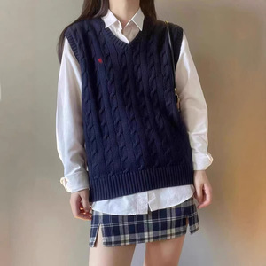 Canotta Classica RL Ricamata in <span class=keywords><strong>Cotone</strong></span> e Acrilico, Canotta Casual Senza Maniche con Scollo a V in Maglia Intrecciata, Gilet in <span class=keywords><strong>Lana</strong></span> da Donna - Product Image 4