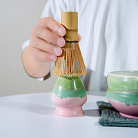 Exclusif transfrontalier Style japonais Fouet à matcha 100 brins Outil de préparation du matcha Support pour fouet Ensemble de thé Bol à matcha imprimé