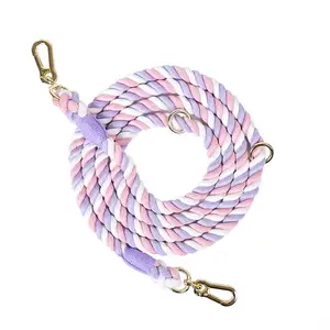 Grosir produsen tali anyaman tali katun warna-warni desain kustom untuk tali anjing kepang buatan tangan