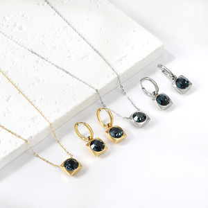 Women's Gold Plated Crystal Jewelry <b>Set</b> Geometric <b>Square</b> Pendant Necklace Earrings Everyday Wear Bezel Setting - Product Image 4
