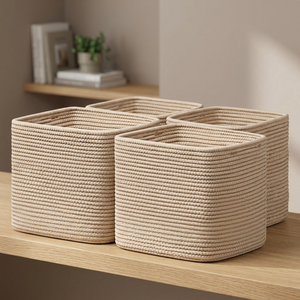 Lot de 4 paniers de rangement carrés modernes pliables en corde de coton tressée de 13x13x13 pouces pour placard, chambre d'enfant et organisation de jouets - Product Image 2