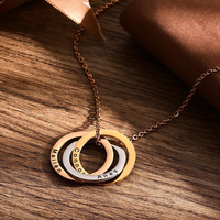 Collier Minimaliste Gravé en Acier Inoxydable Plaqué Or pour Enfants, Pendentif Personnalisé à 3 Cercles Connectés, Bijoux de Dropshipping