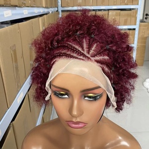 Perruque brésilienne 13x4 en dentelle complète avec tresses, <span class=keywords><strong>coupe</strong></span> afro bouclée, couleur 99J, pré-épilée, cheveux de bébé, transparente - Product Image 4