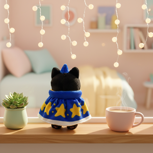 Custom 10cm Black <b>Cat</b> <b>Plush</b> Keychain with Removable Star Cloak Soft PP Cotton Filling Embroidered Details Cute Bag Charm Gift - Product Image 2