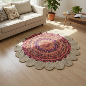 Tapis tressés en jute CHINDI JUTE TIKKI, fabrication mécanique, motif floral, écologique, antibactérien, antidérapant, à poils plats, avec support en jute, usage commercial - Product Image 3