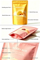Sachets personnalisés en PE de qualité alimentaire avec fermeture éclair pour bonbons aux fruits lyophilisés (ananas, pêche, fraise, citron, mangue)