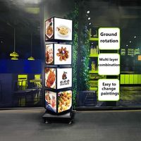 Espositore Menu LED Multistrato a Colonna in Metallo a Quattro Lati, Cubo Verticale Girevole con Scatola Luminosa a LED