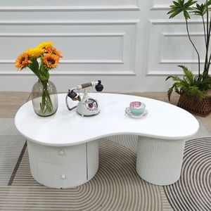 INNOVA Modern White Wooden Coffee <b>Table</b> Storage <b>Drawer</b> Contemporary European Style Extendable Durable Easy Assembly Home Kitchen - Product Image 6