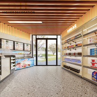 Comptoir de caisse pour magasin de proximité, étagère de présentation pour supermarché, mobilier mural pour épicerie avec logo