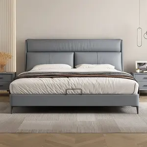 Cama de casal em couro legítimo, cama de casal em forma de plataforma king size queen, com cabeceira, mobília para quarto